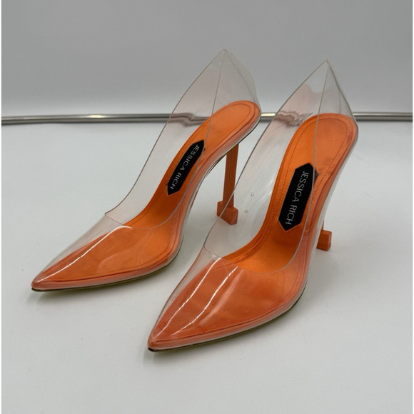 Jessica Rich Heels So Fancy Sandal Clear Orange EU 39 USA Size 8.5 W/ Dust Bag - Picture 2 of 10